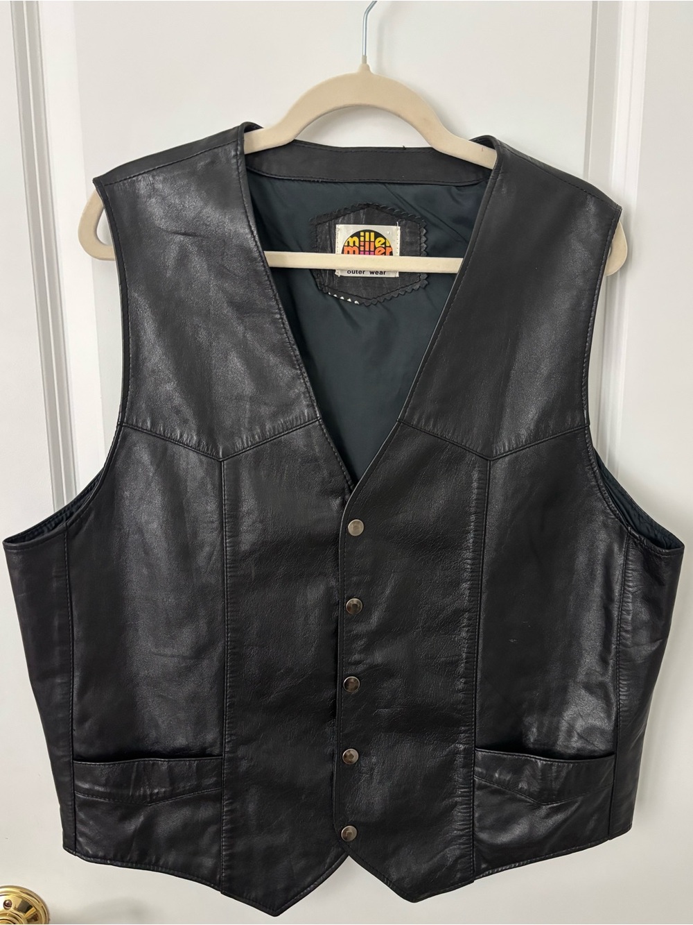 Vintage 70-80s Miller Moto Biker Rocker Cowhide Grain Leather Black Vest